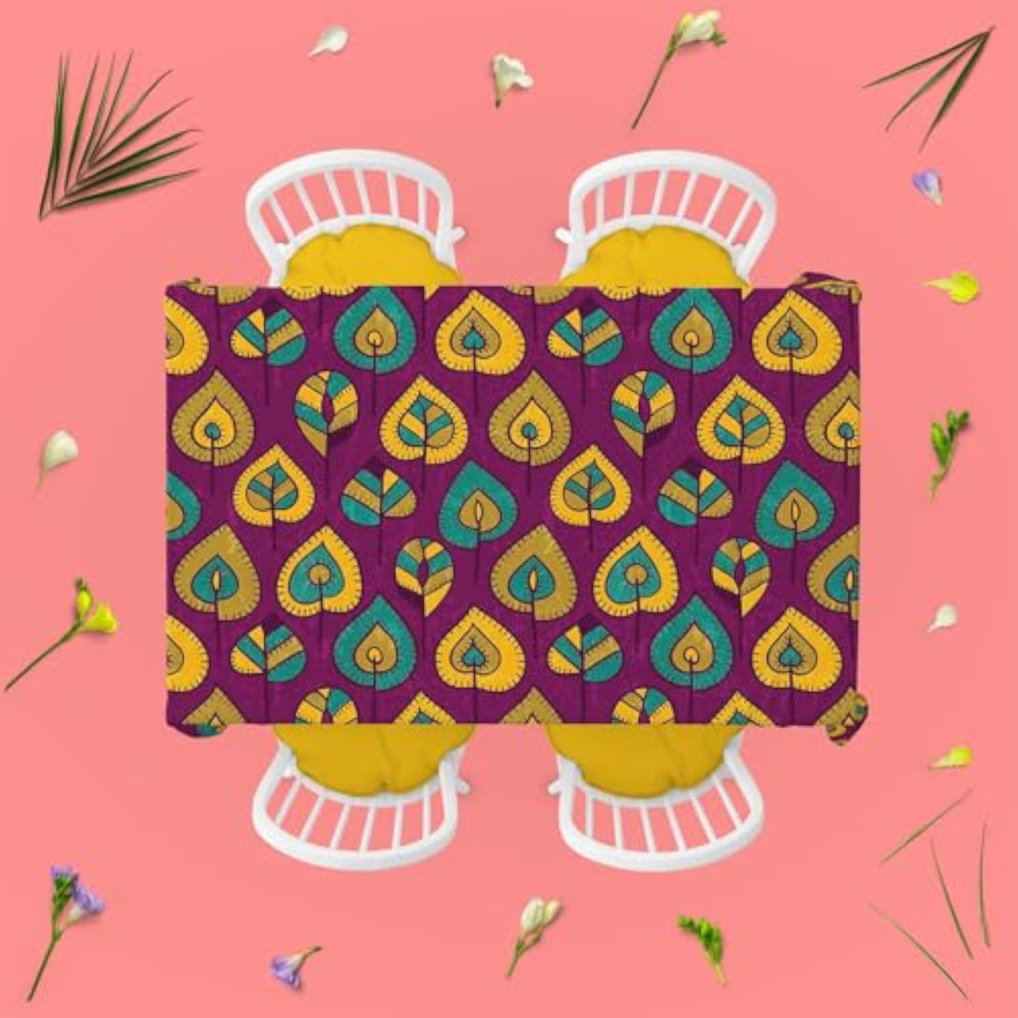 Stylized Leaves Table Cloth Cover for Dining & Center Table